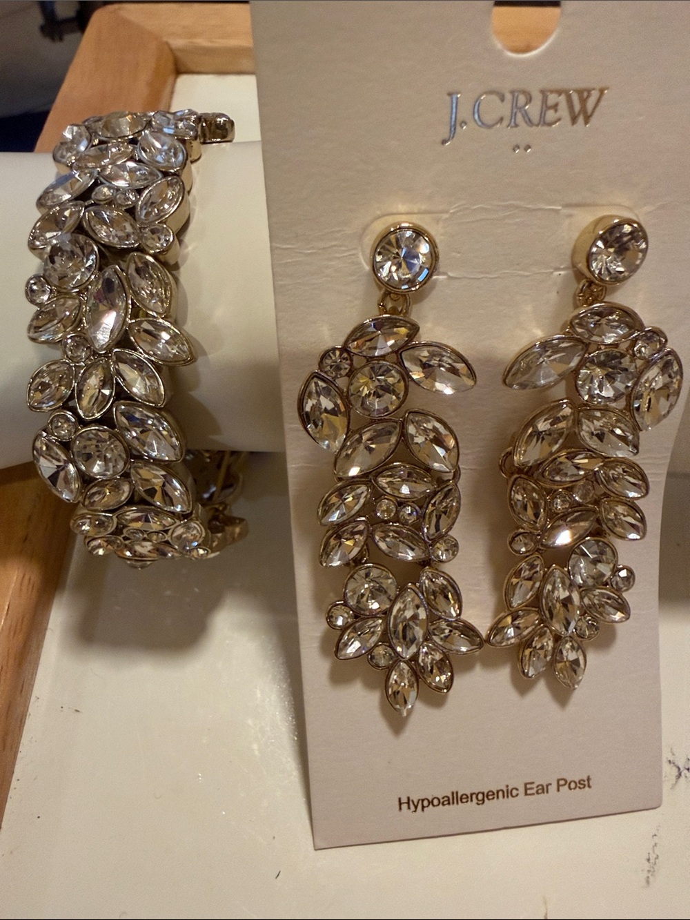 J. Crew Factory Gold-Tone Clear Crystal Leaf Dangle Earrings
